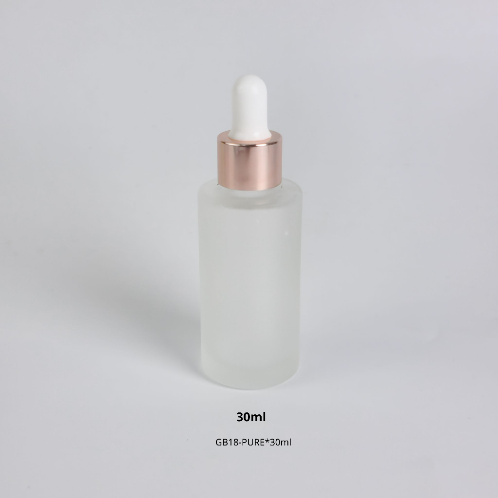 30ml 15ml 10ml ขวดแก้วพร้อมดรอปเปอร์ (ฝาสีชมพูพิงค์โกล์ จุกขาว) แพ็กเกจเครื่องสำอางสำหรับบรรจุเซรั่ม น้ำมันหอมระเหย