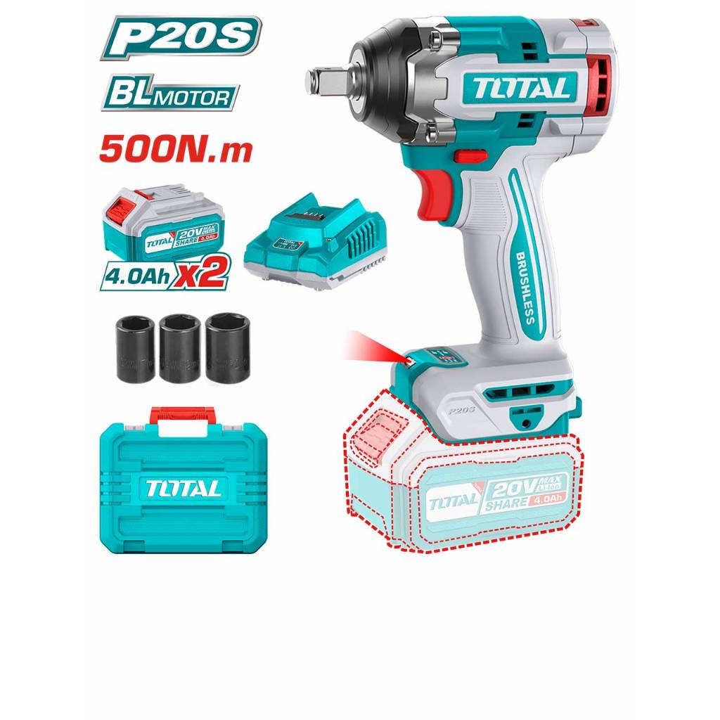 TOTAL บ๊อกแบตเตอรี่ไร้สาย20V 1/2" รุ่น TIWLI2050