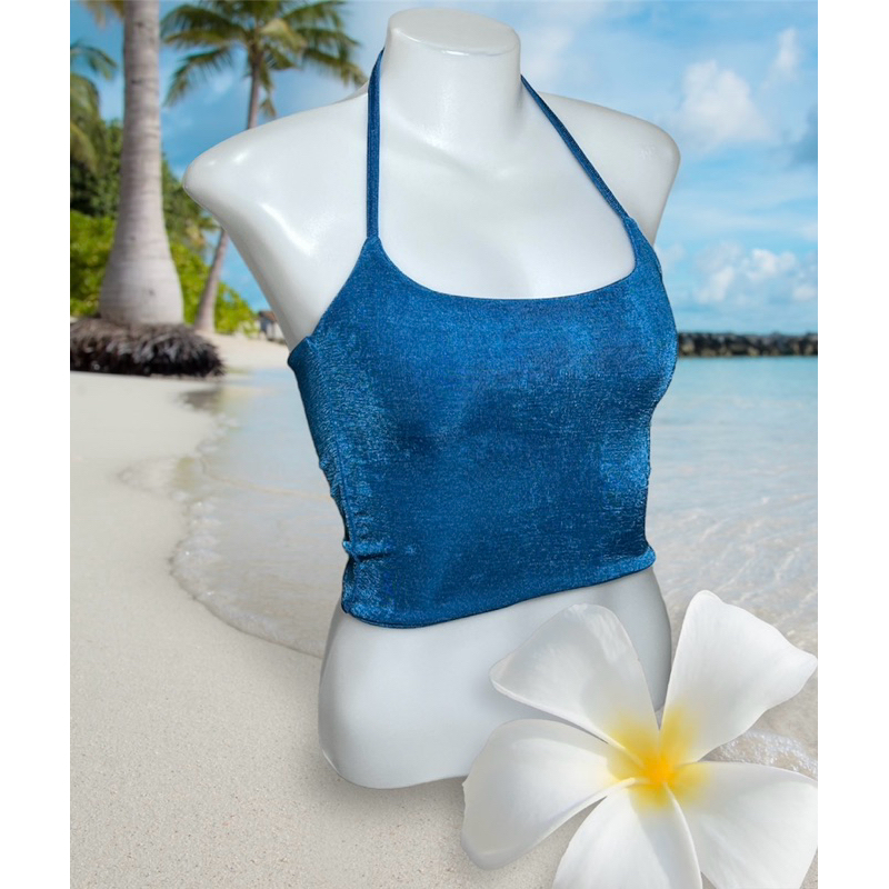 Mml166⭐️เสื้อสายคล้องคอ🌟Glitterผ้านิ่มbizu