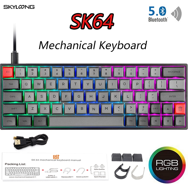 Epomaker SK64S คีย์บอร์ด gaming Skyloong 64Keys RGB Bluetooth Hotswappable Gateron Optical แกน Switc