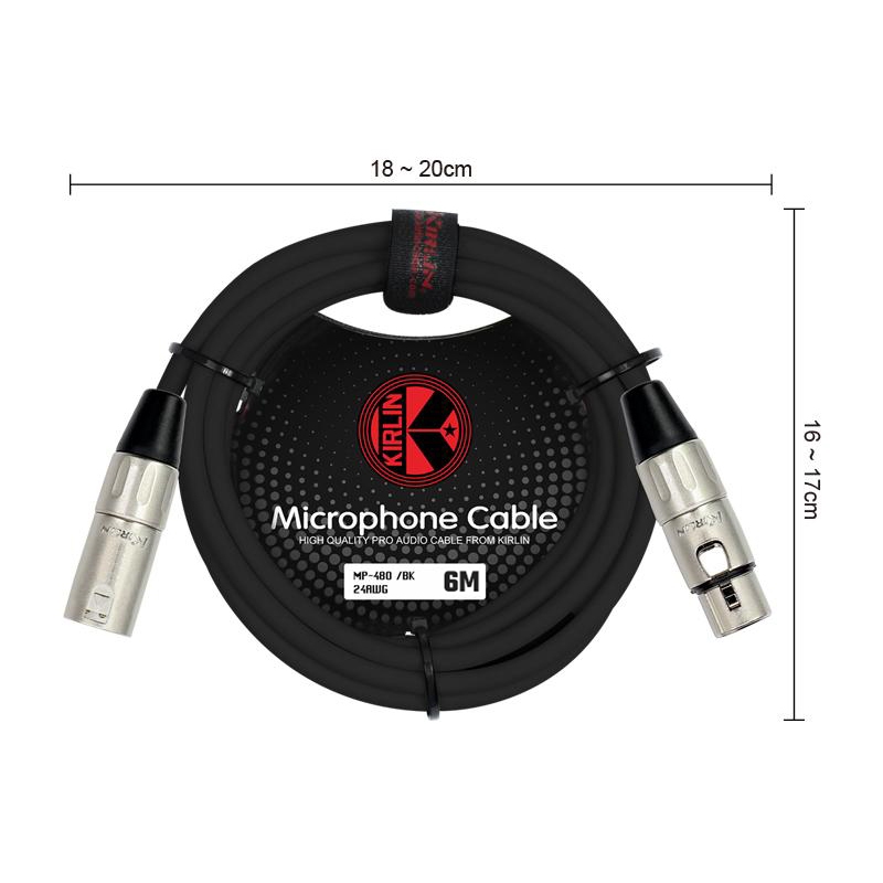 KIRLIN Microphone Cable MP-480 XLR Male to XLR Female 6M Black สายไมโครโฟน เคเบิล ยาว 6 เมตร