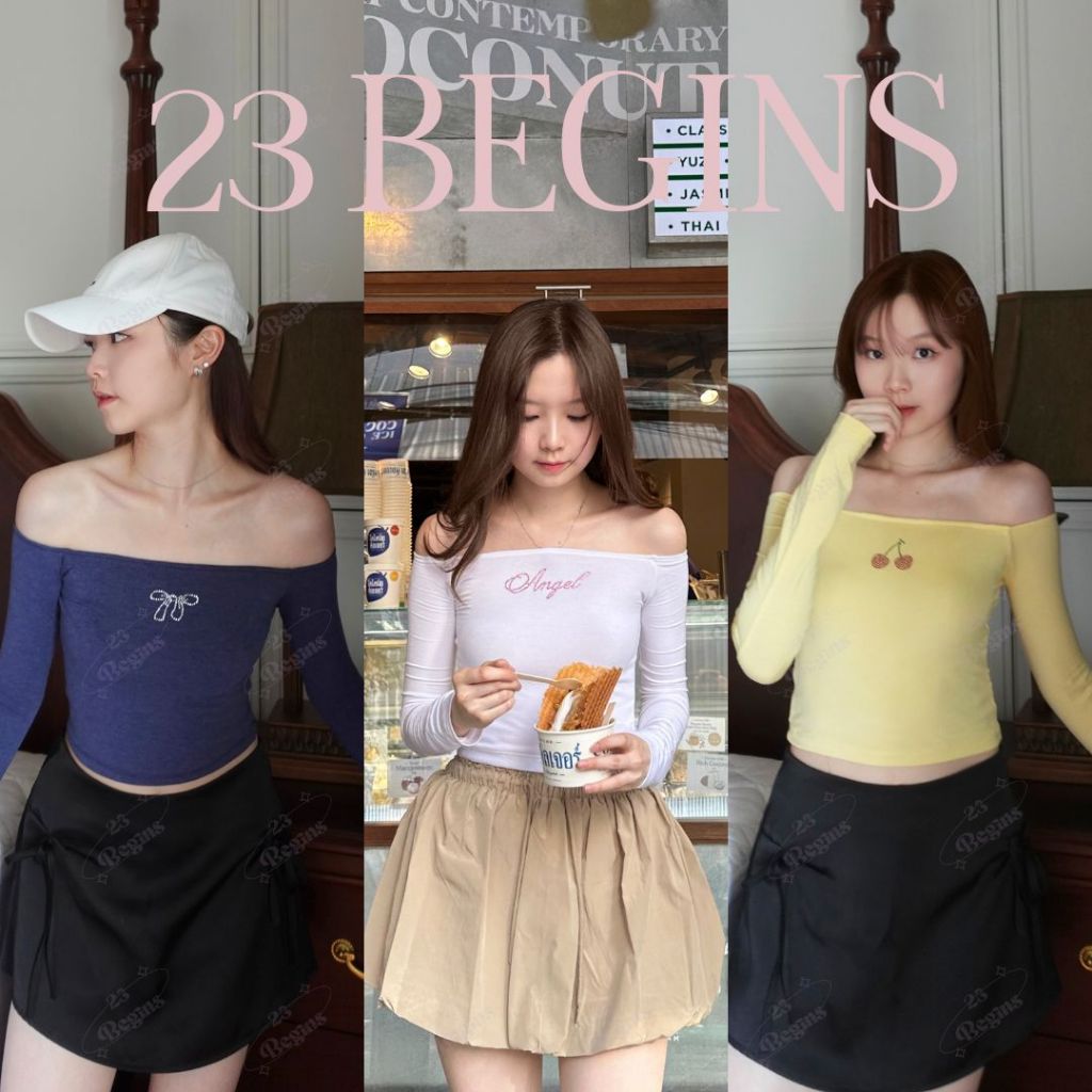 23begins customized top เสื้อปาดไหล่ เลือกลายได้ ตัวออักษรนูนจากเสื้อ (5466AA)