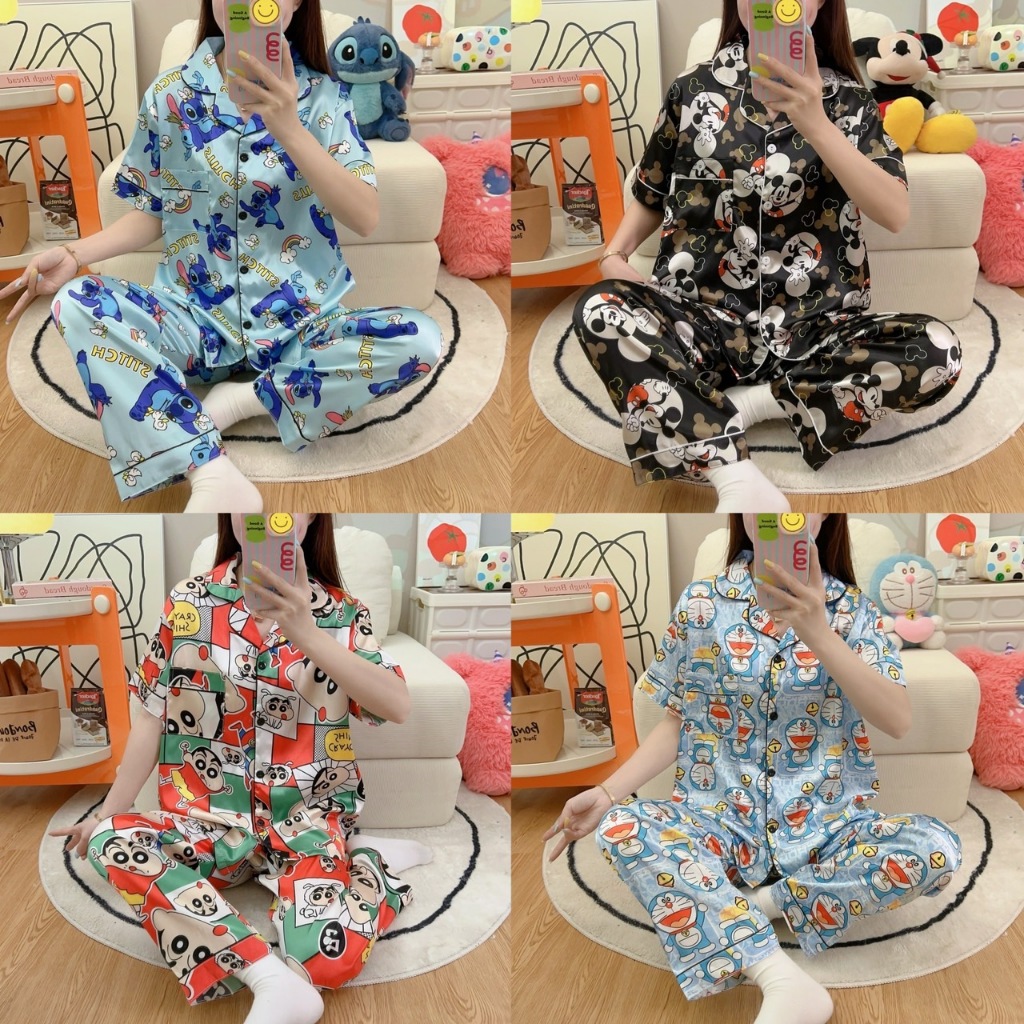 SL#ชุดนอนผ้าซาติน.แขนสั้นขายาว❤ราคาถูกและดีพร้อมส่ง❤