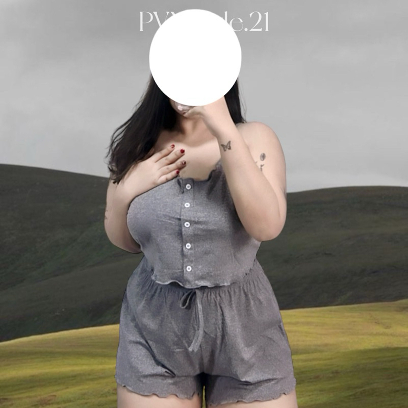 (ไซส์ใหญ่) Set 2 ชิ้น ชุดนอนเสื้อและกางเกงสาวอวบ อก 36-50