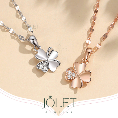 jolet สร้อยคอเงิน92.5% สร้อยคอใบโคฟเวอร์ สไตล์เกาหลีไม่คันใส่อาบน้ำได้
