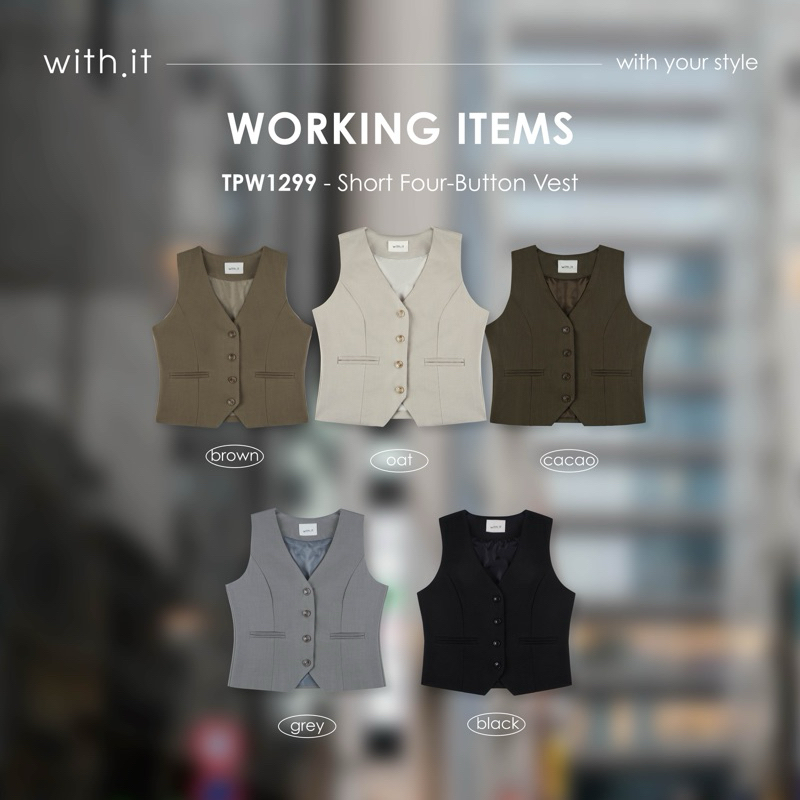 with.it.store - TPW1299 short four-butter vest เสื้อกั๊กสั้นสี่กระดุม