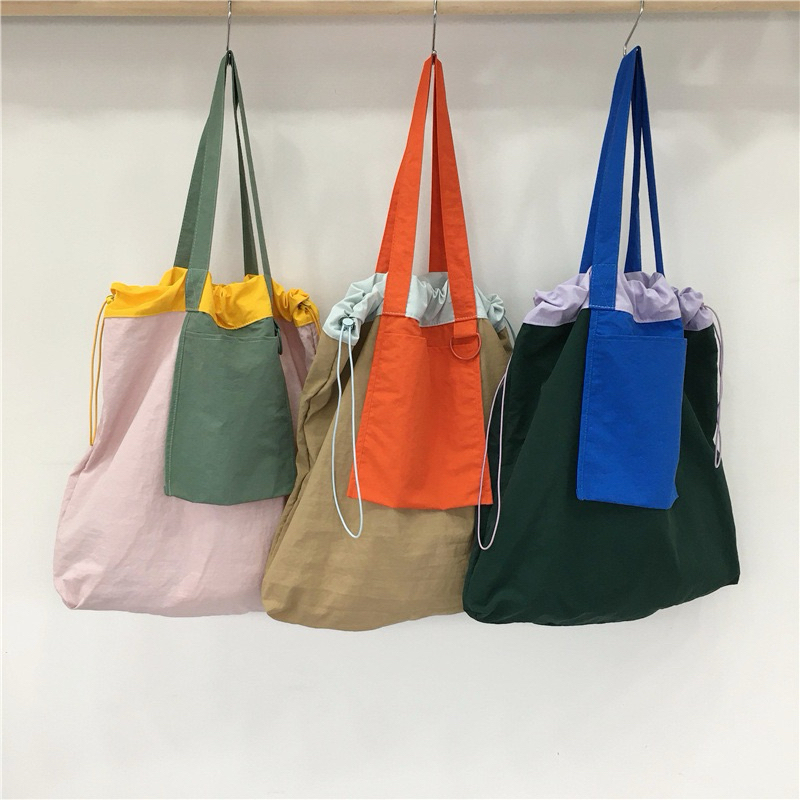 รุ่น Chill กระเป๋าผ้าTote bag พับได้ สีทูโทน เชือกรูดเปิด-ปิด น้ำหนักเบา ใส่ของได้เยอะ