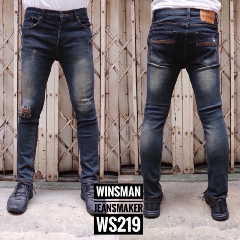 กางเกงยีนส์ชายทรงกระบอกเล็ก ทรงสลิมกึ่งเดฟ (Slim fit) ผ้ายีนส์ยืด