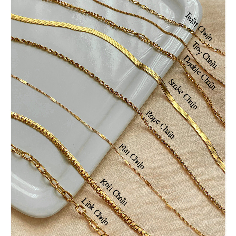 สร้อยคอเรียบ วัสดุสแตนเลสแท้ สร้อยเปล่า ชุบทอง 18K สร้อยคอรวมทุกรุ่น Necklace Givemethat