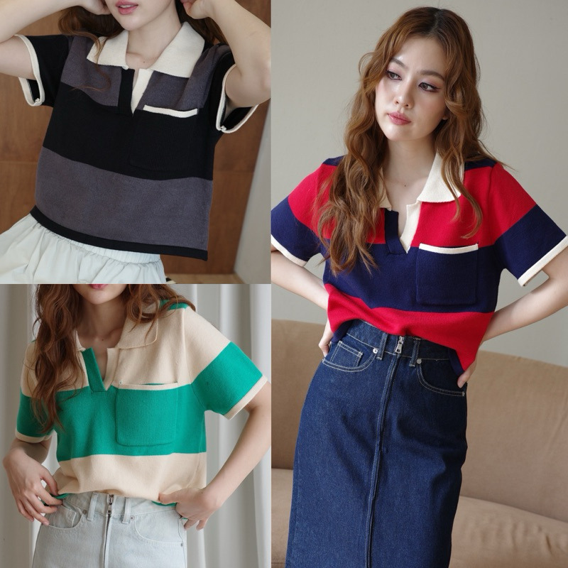 urban apparels | dion cropped striped polo เสื้อโปโลผ้านิต rugby style