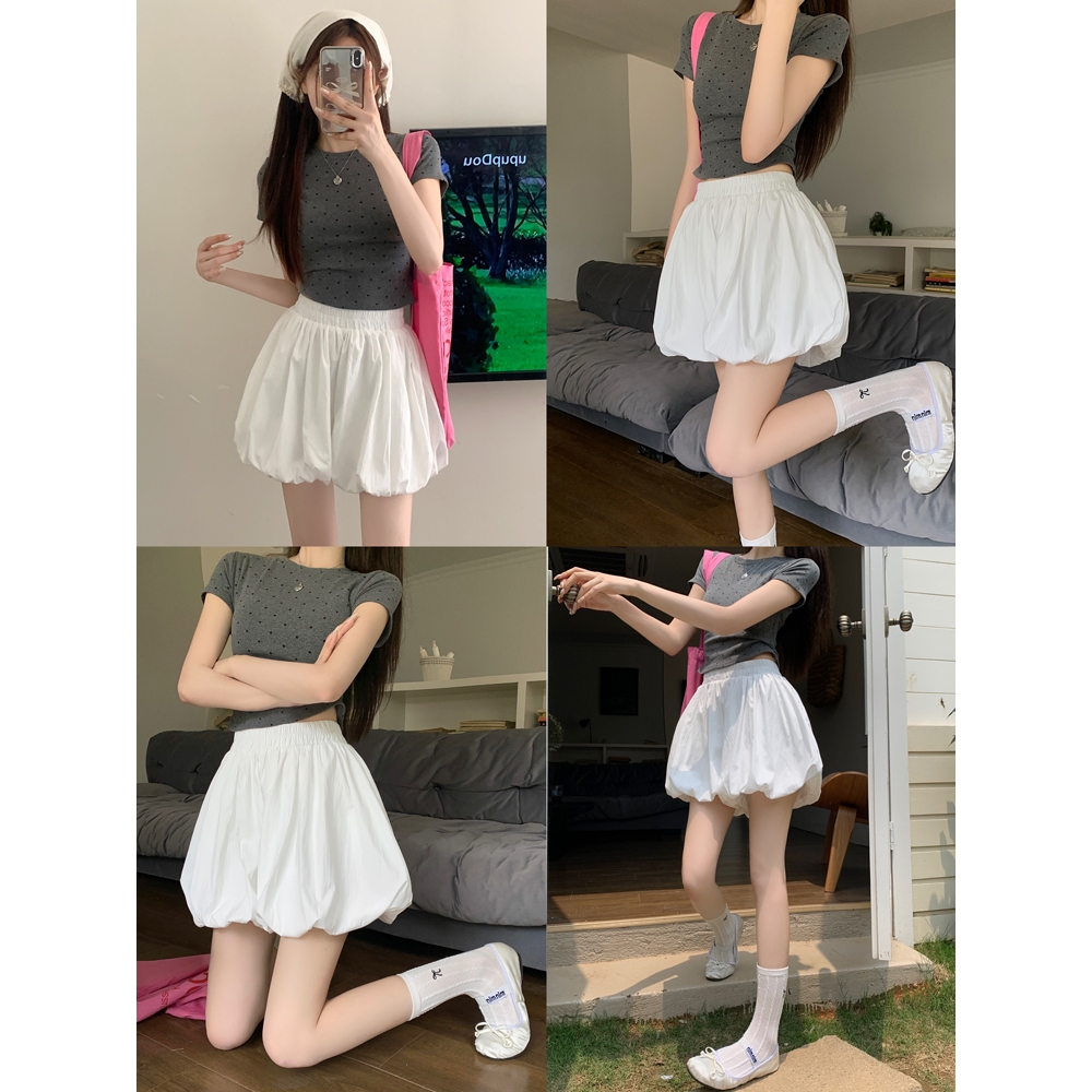 Beryl🌻ใหม่กระโปรงสั้นเอวกลางสีทึบ ผอมลง จะหลวมหรือรัดรูปก็ได้