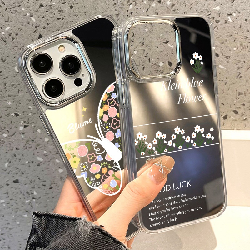 For Case เคส iPhone 16 11 13 15 14 12 17 Pro Max เคสไอโฟน11 กรณีโทรศัพท์มือถือชุบกระจก สง่างาม ดอกไม้สีขาวขนาดเล็ก