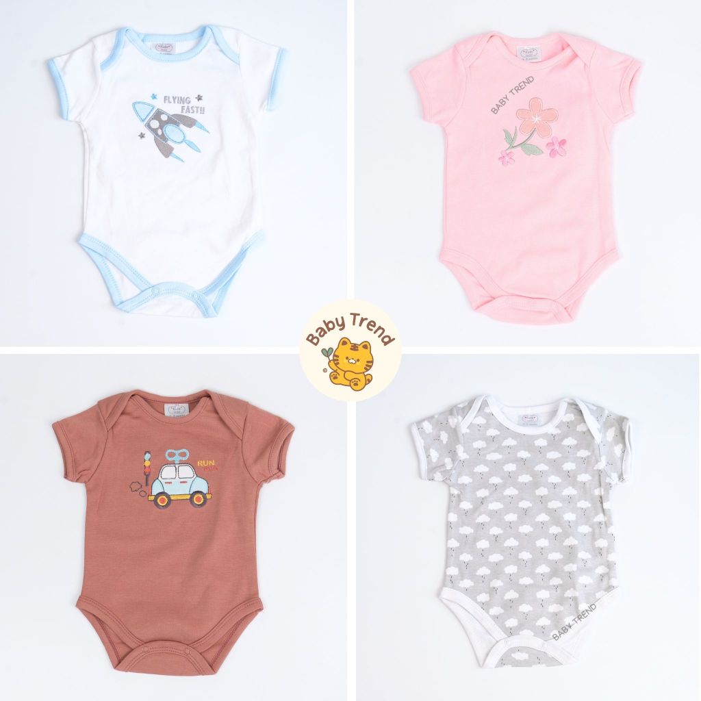 Kids Center ชุดบอดี้สูท "ไหล่ไขว้" เด็กแรกเกิด 0-9 เดือน Bodysuit ขาเว้าแขนสั้น ผ้าคอตตอน 100%