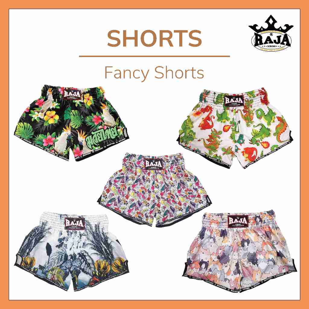 กางเกงมวย กางเกงมวยไทย ราชาบ็อคซิ่ง ลายแฟนซีสีสดใส ลายน่ารัก Raja Boxing Muaythai Shorts กางเกงขาสั้น