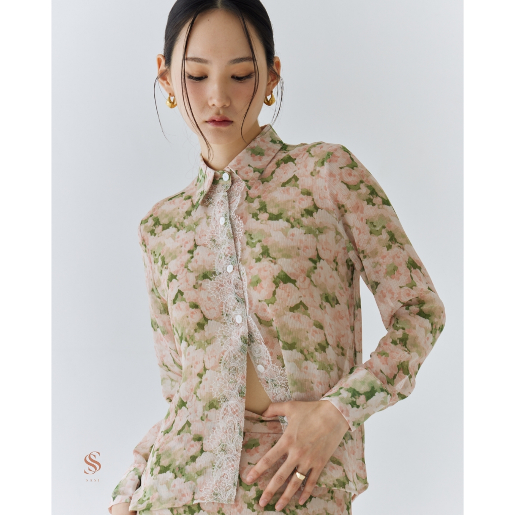 BYSASI blossom sleek shirt เสื้อเชิ้ตปริ้นดอกไม้ เสื้อเชิ้ตใส่ไป ทำงาน เที่ยวคาเฟ่ ทะเลSSSS2470008