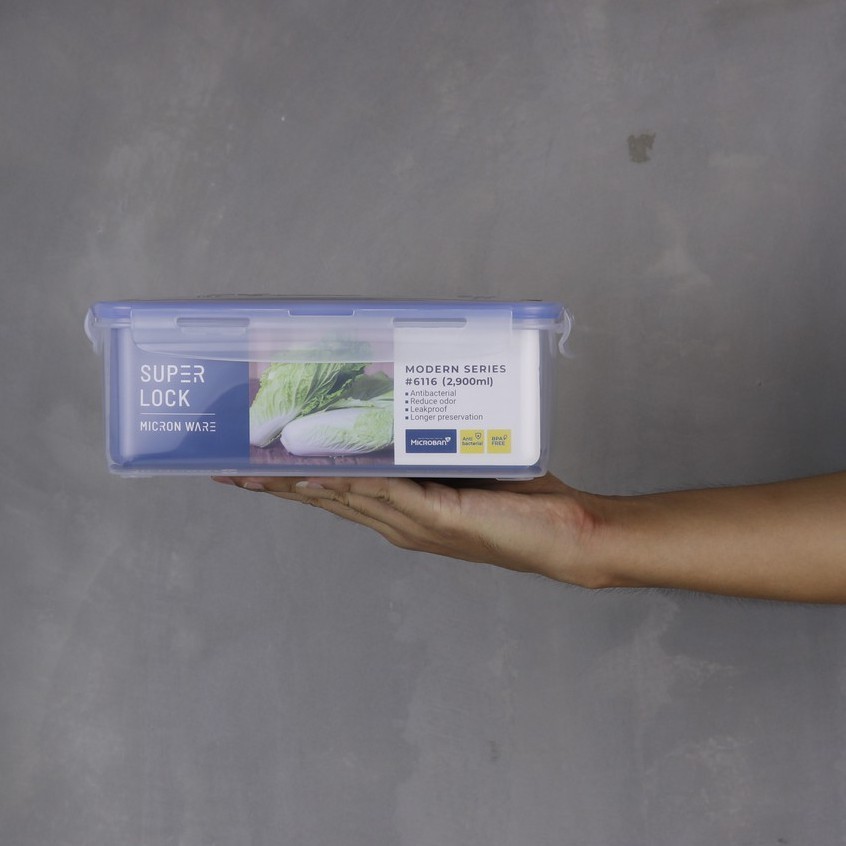 กล่อง อาหาร พลาสติก เวฟ # 6116 ซุปเปอร์ล็อค super lock 2900 ml เหลี่ยม