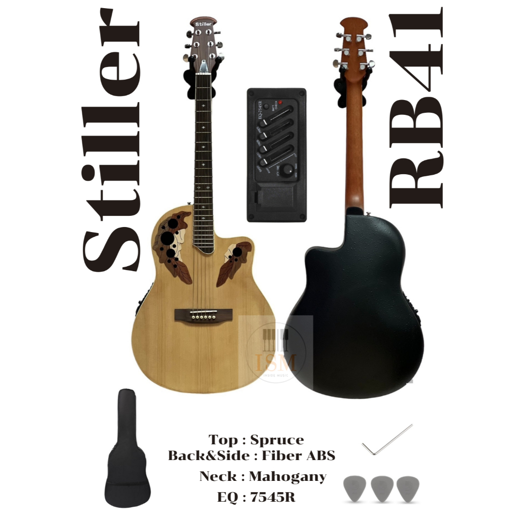 Stiller กีต้าร์หลังเต่าไฟฟ้า 41" งานสวยทัชชิ่งดี Acoustic Electric Guitar 41" รุ่น RB41 พร้อมกระเป๋า