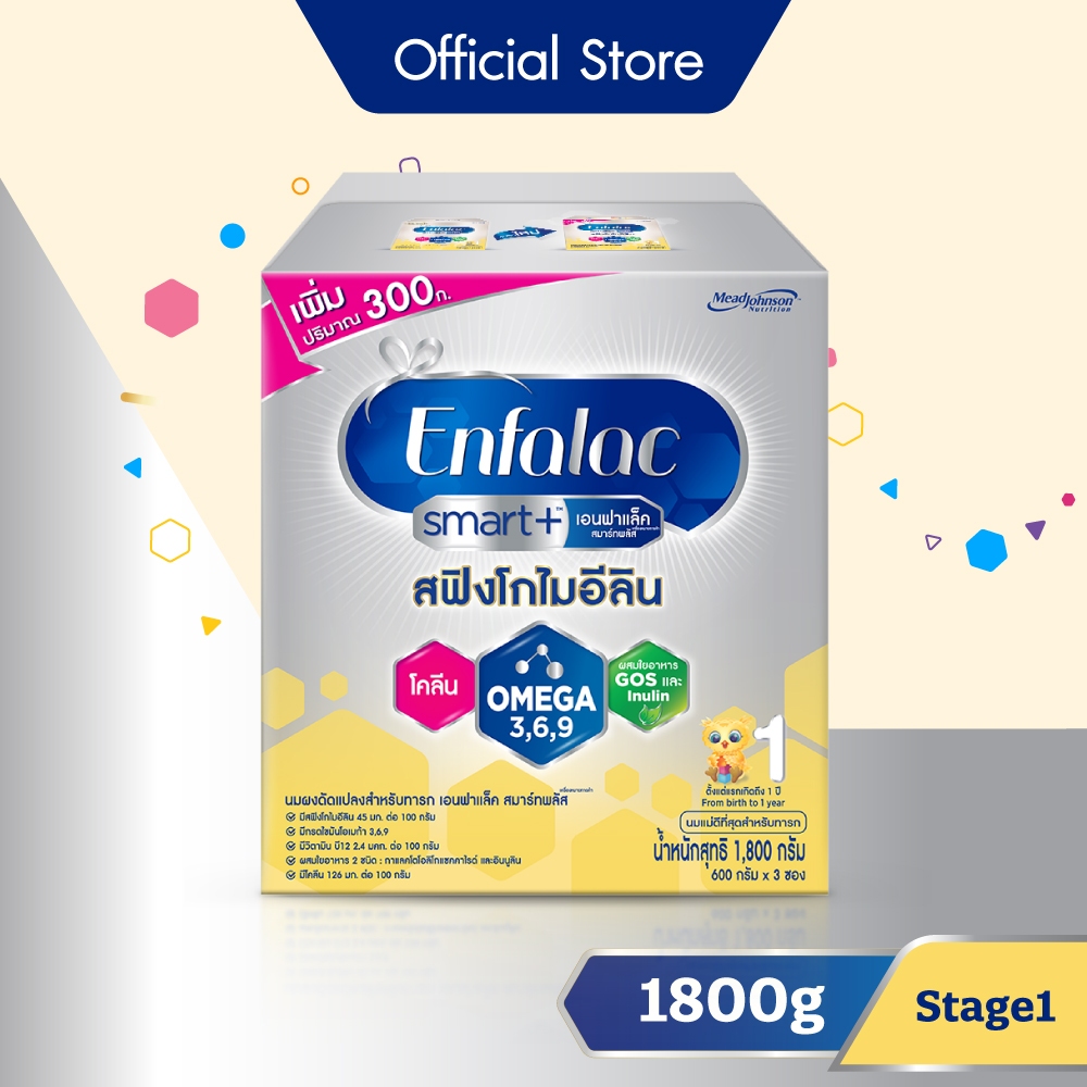 นมผง เอนฟาแล็ค สมาร์ทพลัส มีสฟิงโกไมอีลิน สูตร1 (1800 กรัม) Enfalac Smart+ Stage1 (1800 g)