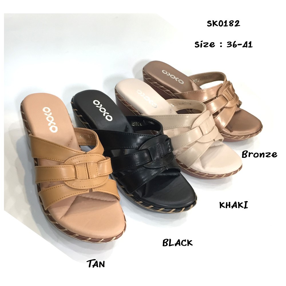 prettycomfort รองเท้าแตะ เพื่อสุขภาพ แฟชั่น หน้าสวม ส้นเตารีดเย็บเชือก สูง2นิ้ว นิ่มใส่สบาย SK0182