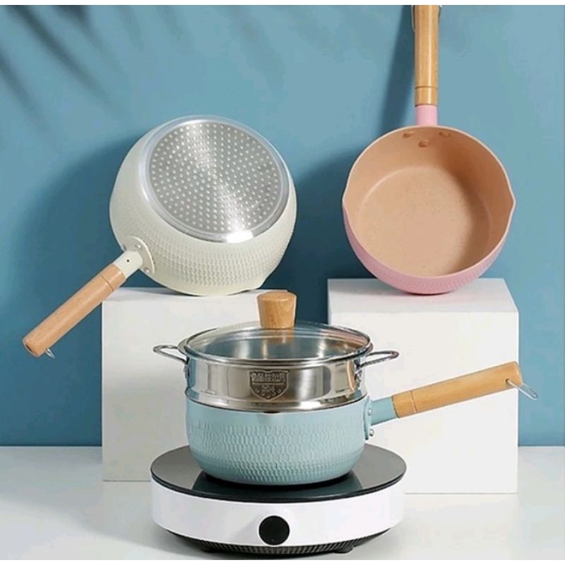 หม้อเคลือบหินอ่อน พร้อมซึ้งนึ่ง มี 2 ขนาด 20 cm และ 22 cm