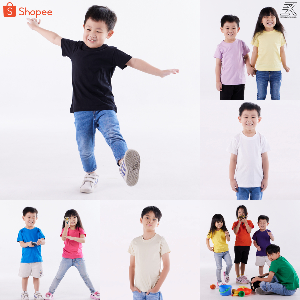 Expogarment เสื้อยืดเด็ก สีพื้น คอกลม คอตตอน แขนสั้น เสื้อเด็ก อนุบาล ประถม Unisex Kid T-shirt
