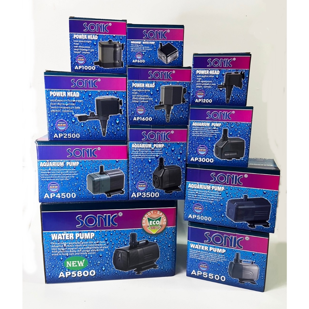 Sonic AP1200 / AP1600 / AP2500 / AP3000 / AP3500 / AP4500 / AP5000 ปั๊มน้ำตู้ปลาสายยางสีฟ้าเกลียวนอก