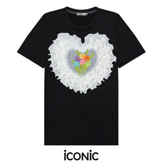 iCONiC BLACK NARCISSUS EMBROIDERY T-SHIRT #6639 เสื้อยืดผญ ป…