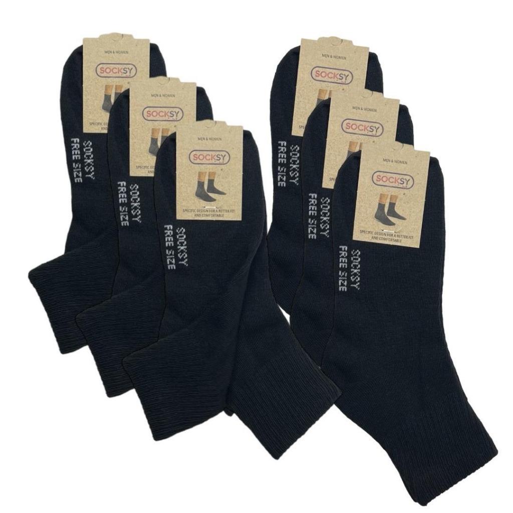 ถุงเท้าข้อยาวสีพื้น SockSy สีดำ ถุงเท้าแบบฟรีไซส์ (Free size) ใส่ได้ทั้งชายและ หญิง (แพ็ค 6 คู่ ) เนื้อผ้าโพลีฯ ผสมฝ้าย