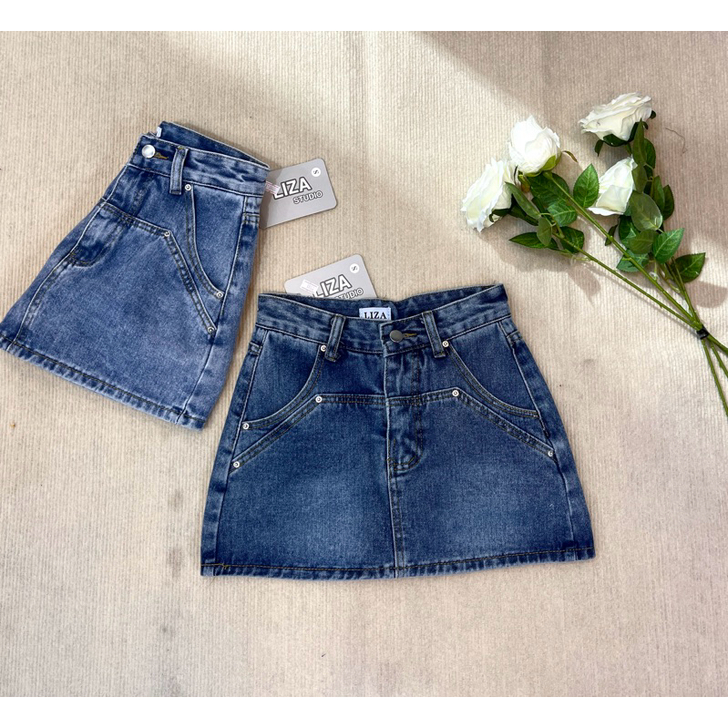 สีใหม่มาเพิ่มจ้า My design jeans กระโปรงสั้น ยีนส์ Y2K กระโปรงสั้นยีนส์ Mini Skirt Jeans พร้อมส่ง มีกางเกงซับในตัว