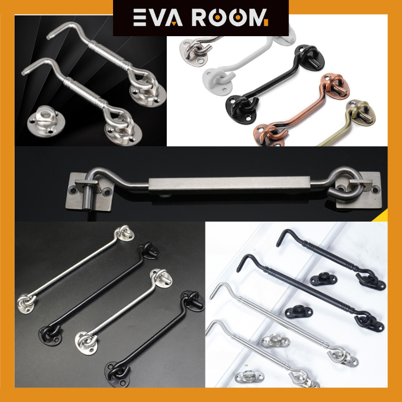 evaroom ขอสับหน้าต่าง ขอสับประตู สแตนเลส ตะขอล็อคประตูหน้าต่างสแตนเลส ขนาดมาตรฐาน ติดตั้งง่าย