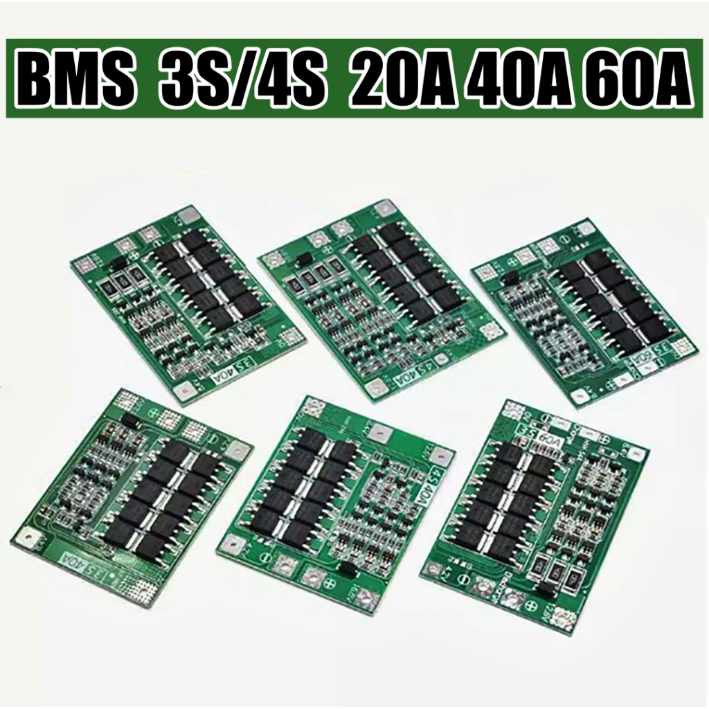 BMS สำหรับแบตเตอรี่ลิเธียม Li-on  3.7V รุ่น 2S/3S/4S/5S/6S 20A 40A 60A BMS  6.4V/12.6V/16.8V/21V/25.
