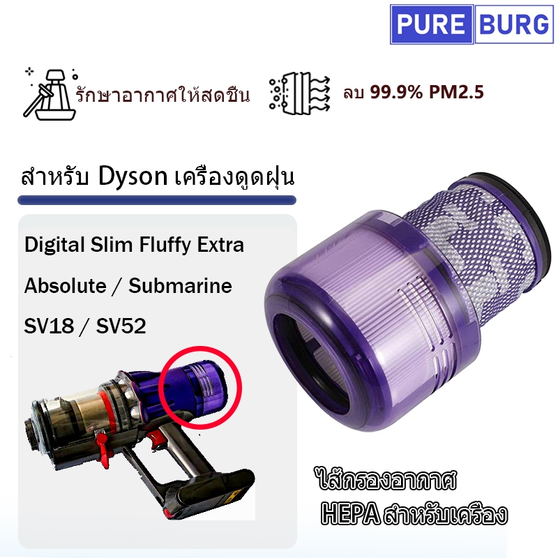 สำหรับ Dyson Digital Slim SV18 / SV52 Fluffy Extra Absolute Total เครื่องดูดฝุ่น ไส้กรองอากาศ HEPA