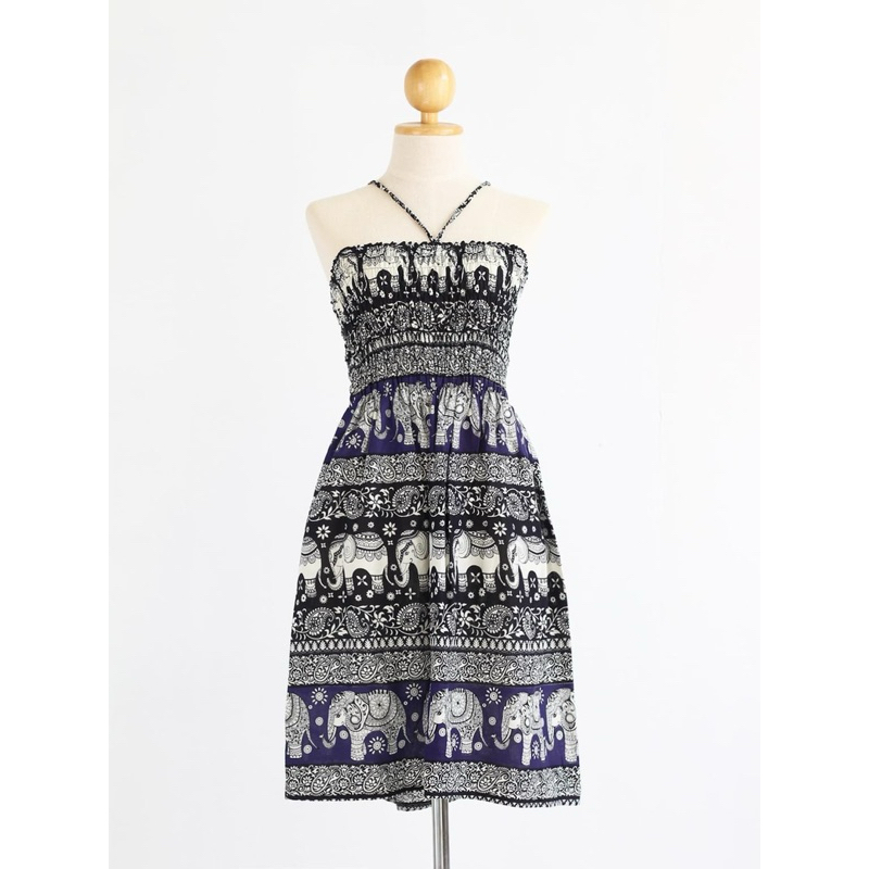 ชุดแซกสั้น Short dress ลายช้าง ลายสวยเก๋ ใส่สบาย ผ้าเรยอน