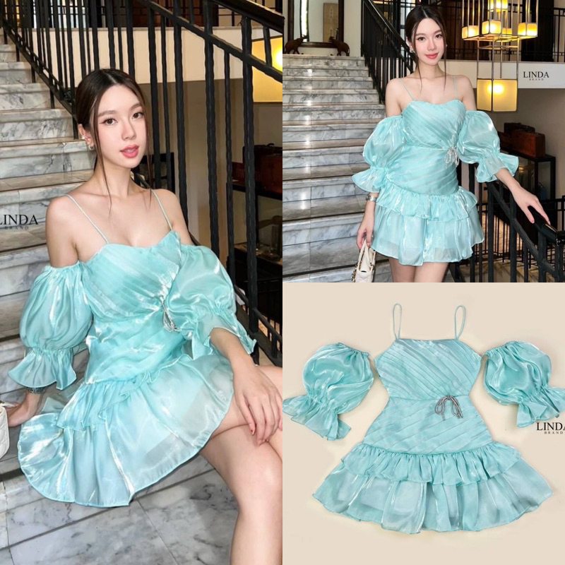 💘ชุดออกงาน เดรสสายเดี่ยวปาดไหล่ ✨พร้อมส่ง XS #LINDA