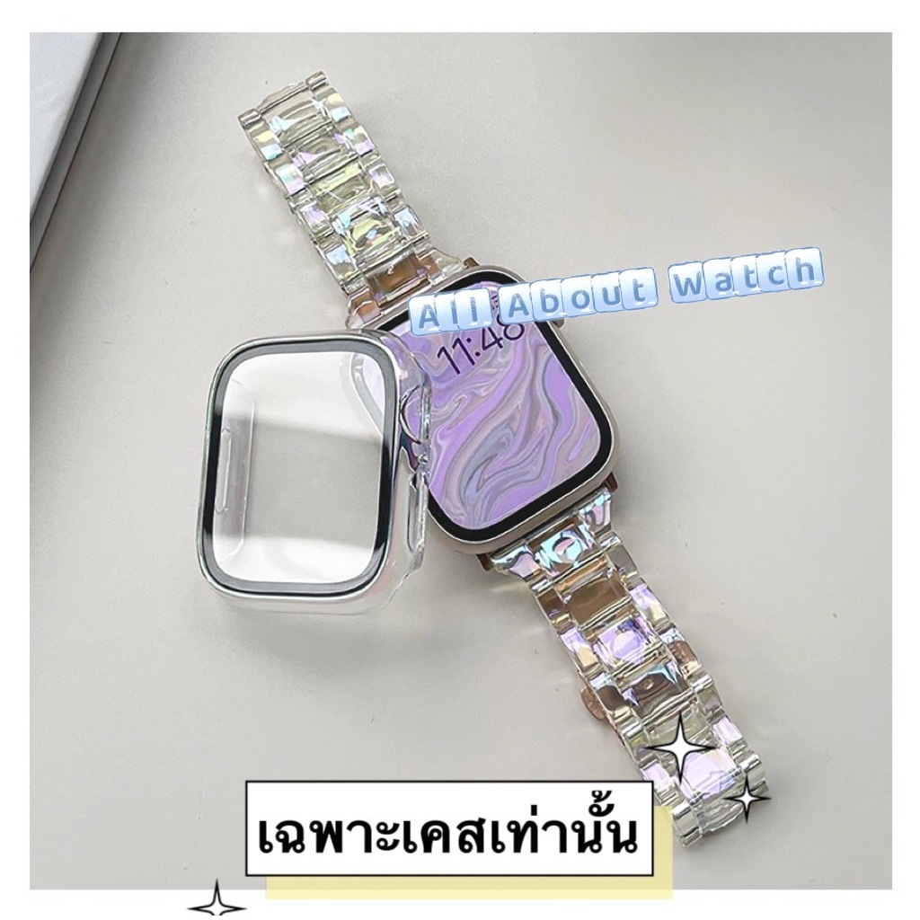 พร้อมส่ง เคส PC + กันรอยหน้า แบบใสรุ้ง  ใช้ได้กับ Smart Watch Series 9 8 7 6 5 4 3 2 1 Se Ultra และร