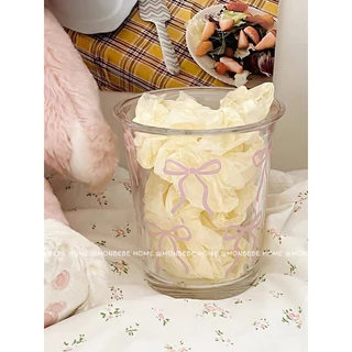 แก้ว แก้วน้ำ แก้วกาแฟ ลายโบว์สีชมพู สำหรับร้านกาแฟ พร้อมส่ง！！！