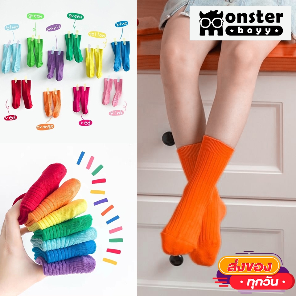 จัดส่งทุกวัน! ถุงเท้าเด็ก ข้อกลาง ใส่สบาย สไตล์เกาหลี น่ารักมาก สีสันสดใส