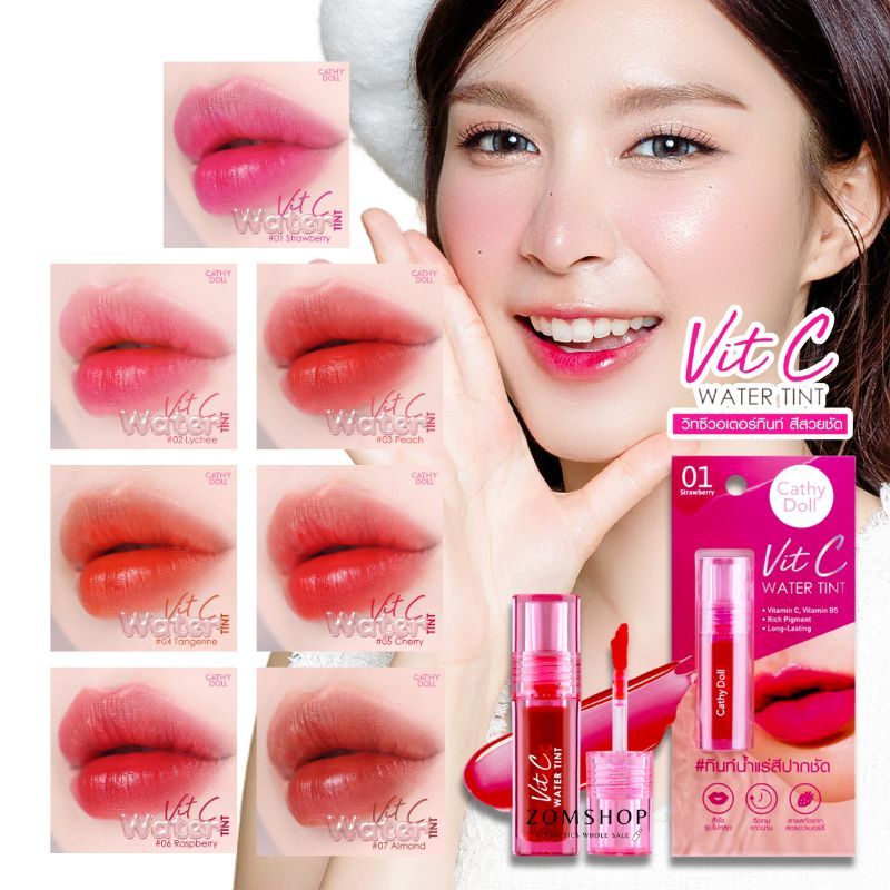 Cathy Doll【วิทซีวอเตอร์ทินท์】ลิปทินท์น้ำแร่ สีปากฉ่ำ Vit C Water Tint 2.7g