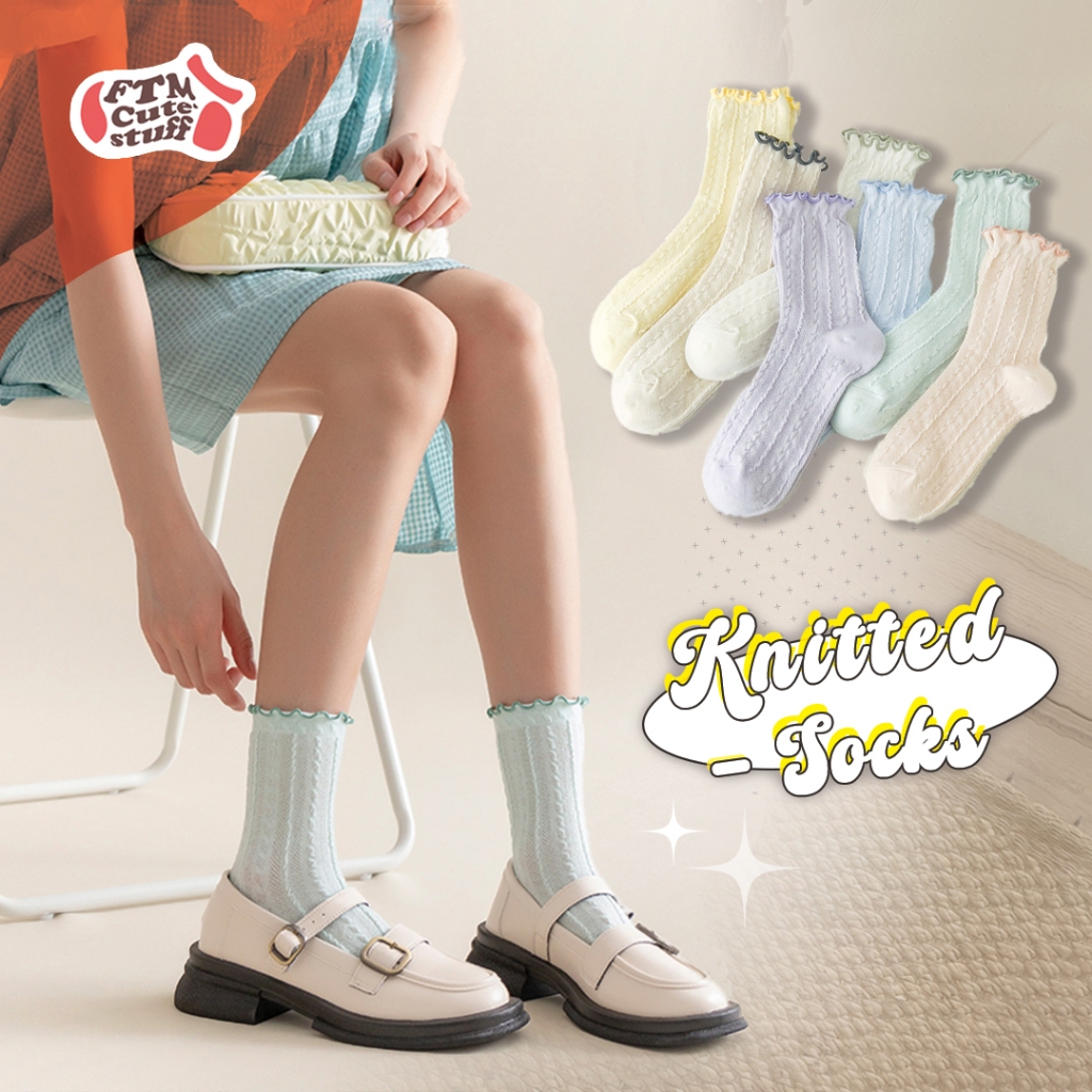 (พร้อมส่ง💖) ꒰ ถุงเท้าขอบย่น สีพาสเทล รุ่น knitted socks 07 ꒱ ถุงเท้าPastel นุ่มๆ ผ้าดี สีน่ารักมากก 🩰💖