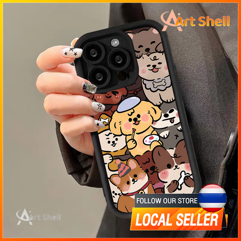 ส่งจากไทย เคส iphone 7P 8P 11 13 14 Pro Max กล้องป้องกันมิตรกับสิ่งแวดล้อมกันกระแทกดอก ลูกสุนัขแบบเต็มหน้าจอ
