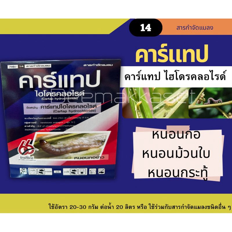 คาร์แทป  คาร์แทป ไฮโดรคลอไรด์ 50% SP ยาเย็น  กำจัดหนอนกอ หนอนดื้อยา