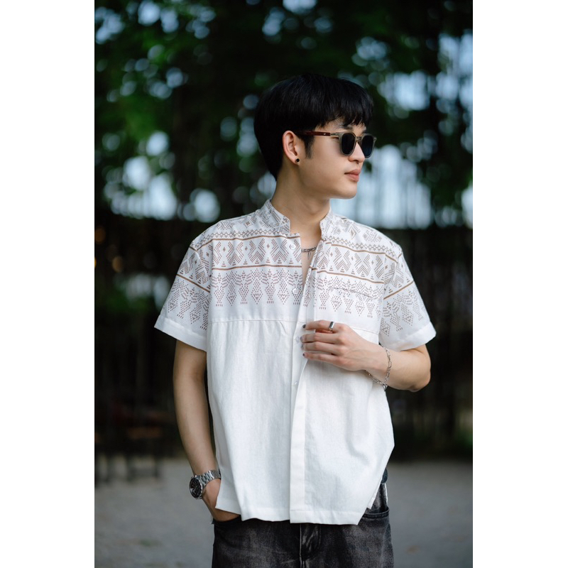 เสื้อผ้าฝ้ายฟอกนุ่มผ้าฝ้ายพิมพ์ลาย No.20ขาวสั้น