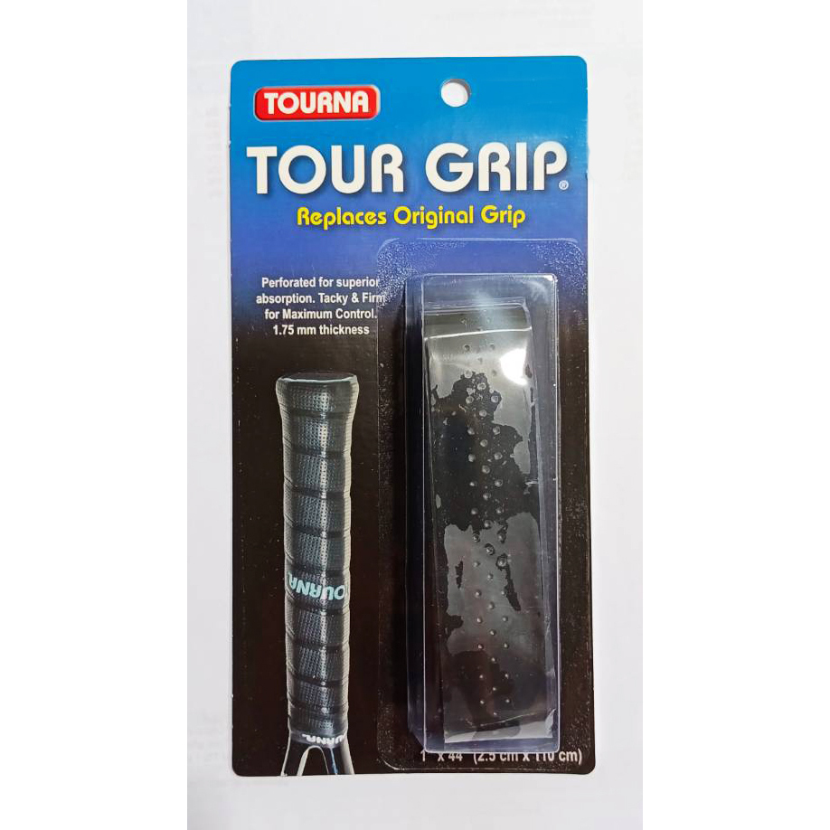TOURNA Tour Grip @ Replacement Grip 1.8mm. Perforation กริปด้านใน เทนนิส แบดมินตัน กอฟท์ มีรุ สีดำ