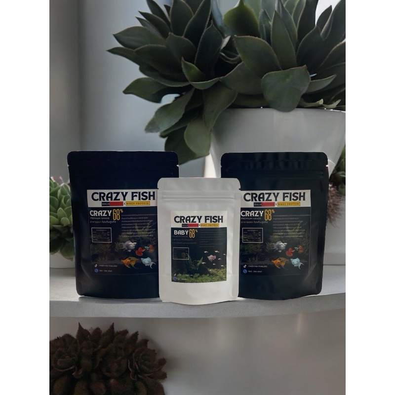 2แถม1 Crazy Fish อาหารปลาโปรตีนสูง68% อาหารปลาขนาด100กรัม2ซอง และ อาหารลูกปลาแรกเกิด1ซอง