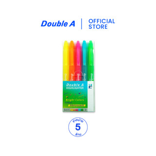 Double A Highlighter ปากกาเน้นข้อความสีสว่าง Bright Color จำหน่าย 5 ด้าม