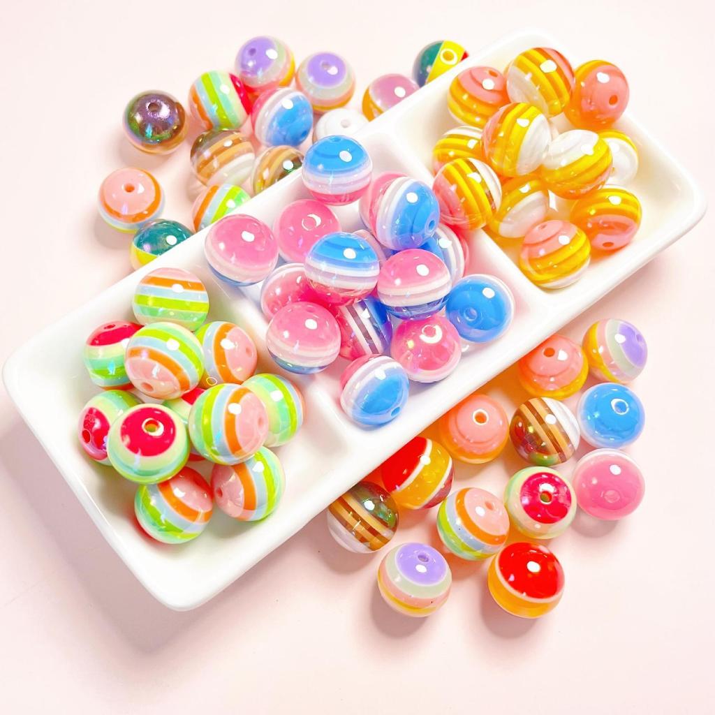 ลูกปัด กลม สายรุ้ง เคลือบ UV ขนาด 16mm อุปกรณ์เสริมงานฝีมือ งาน DIY ใช้สำหรับการทำ พวงกุญแจ ที่ห้อยโทรศัพท์ ที่ห้อยกระเป