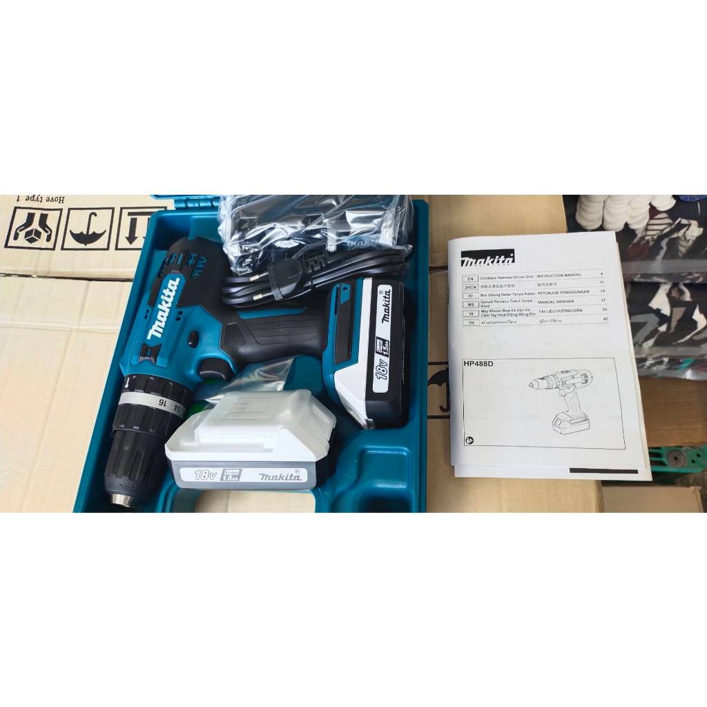 สว่านกระแทกไร้สาย MAKITA HP488DWE 18V สีเขียว - ดำ