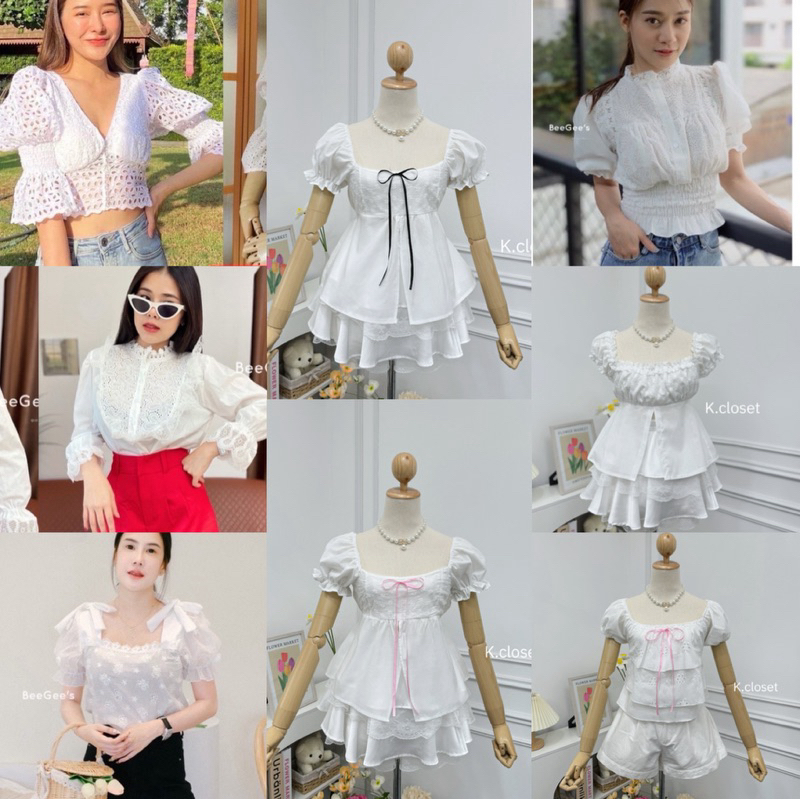 เสื้อทรงเจ้าหญิง แขนตุ๊กตาปักฉลุ เสื้อฉลุใส่ทำบุญ
