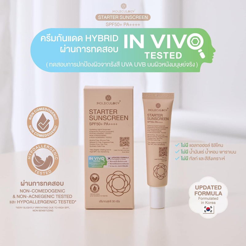 พร้อมส่ง // Moleculogy Starter Sunscreen SPF50+ PA++++☀️ครีมกันแดด Hybrid ผ่าน 'IN VIVO TESTED