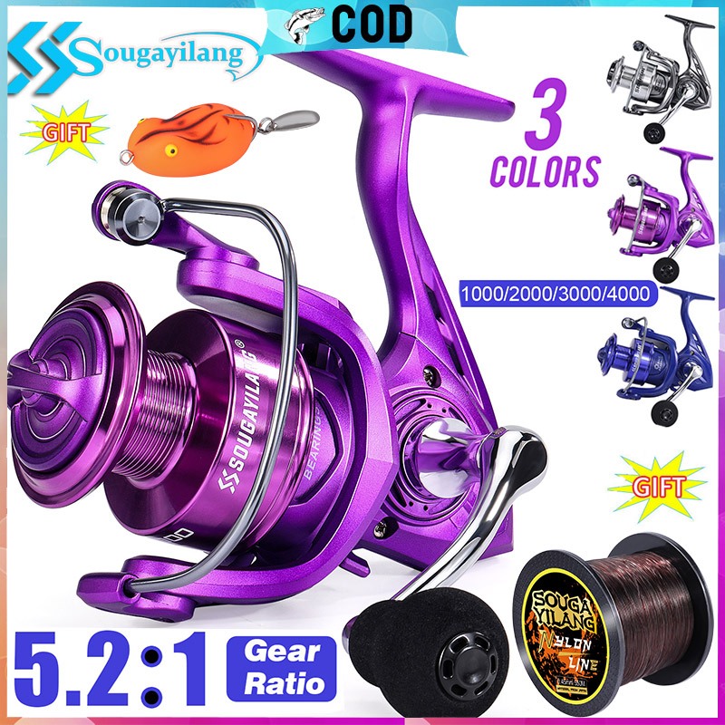 Sougayilang รุ่น 1000-4000 อัตราส่วนเกียร์ 5.2: 1 หมุนปลา Reel 3 สีสำหรับการตกปลากลางแจ้ง